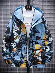 Graffiti Mid Length Windbrkr Hoodie Jacket Men's Women's Same