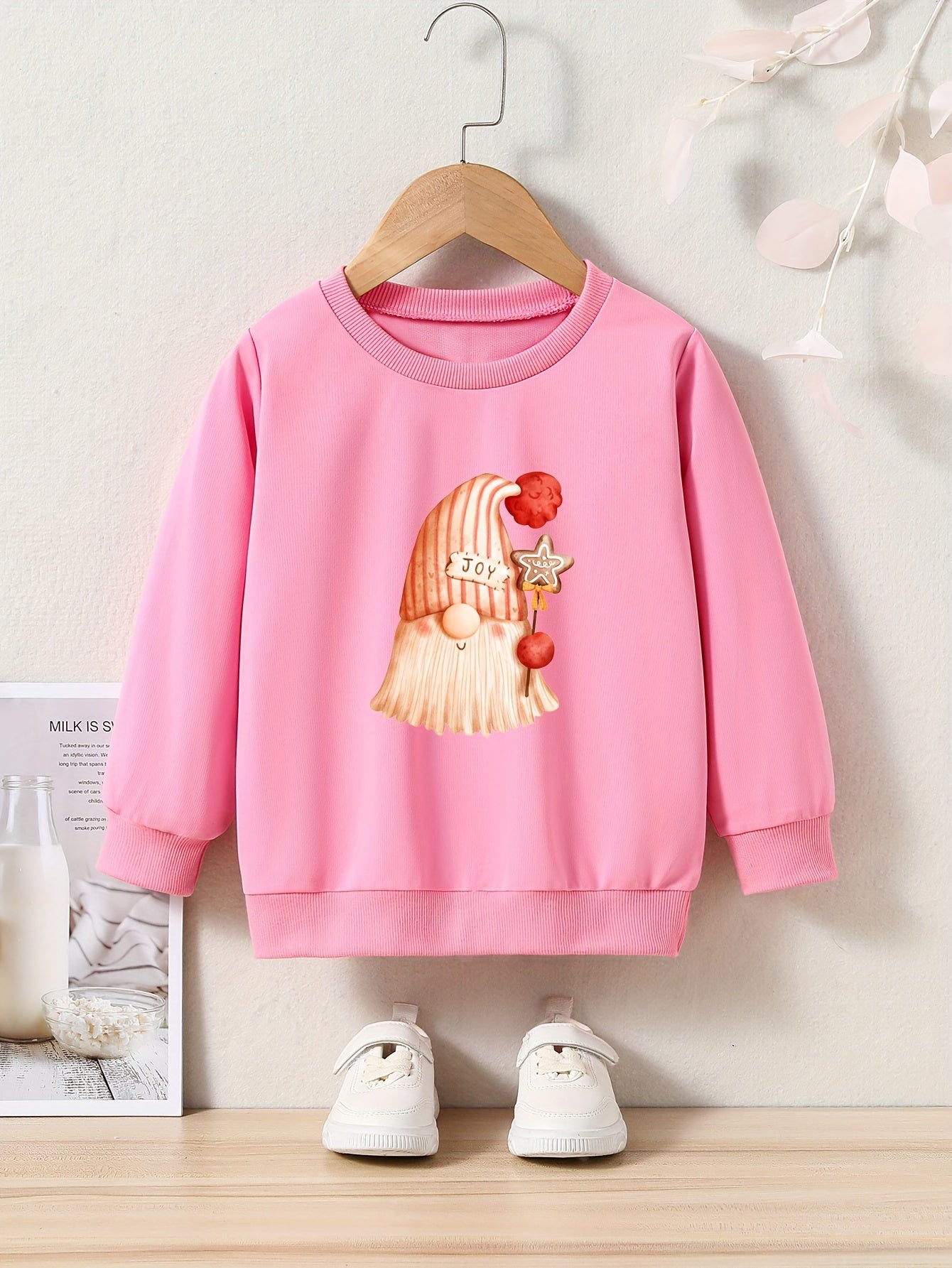 Gnome Print Girls Casual Sweatshirt Fall Winter Tops Kids Clothing