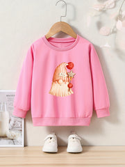 Gnome Print Girls Casual Sweatshirt Fall Winter Tops Kids Clothing