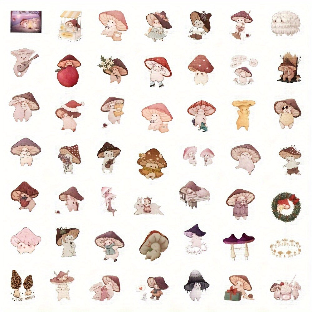 50pcs Cartoon Mushrooms Waterproof Stickers For Suitcases Phone Cases