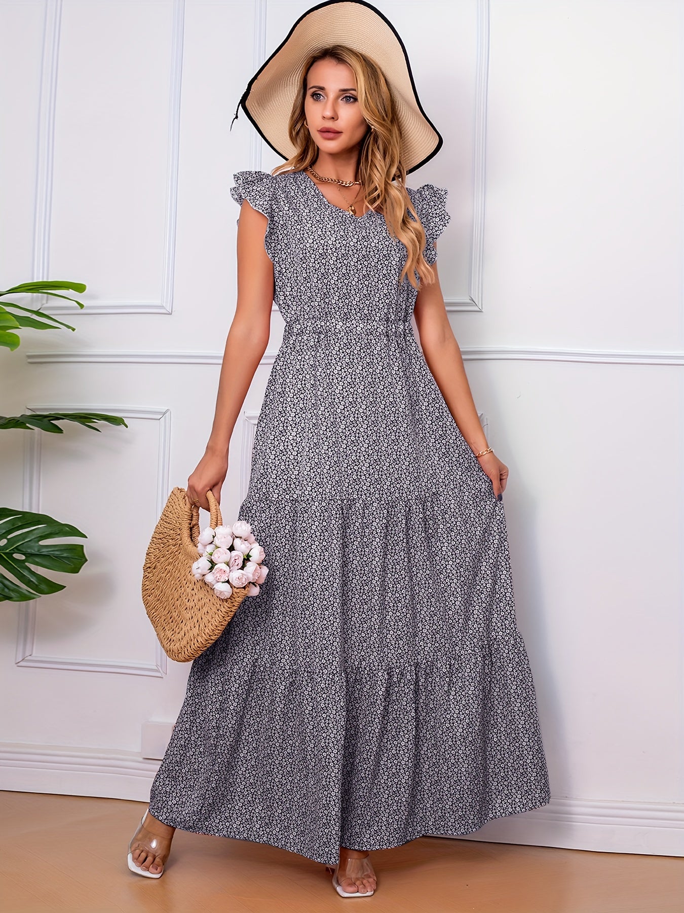 Ruffle Trim Tiered Maxi Dress Boho Casual Dress Spring & Summer
