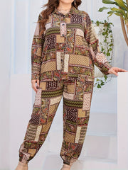Women's Plus Paisley & Scarf Print Blouse & Pants Outfit 2 Piece Set