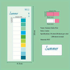 400pcs 2 Sets Half Index Stickers 20 Sheets 20 Colors PET Material OPP Bags