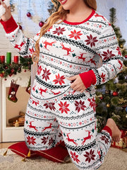 Women's Plus Elk Print Tee & Joggers Set - Christmas Casual Loungewear