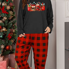 Gingerbread Man Print Long Sleeve Tee & Plaid Pants Pajamas Set