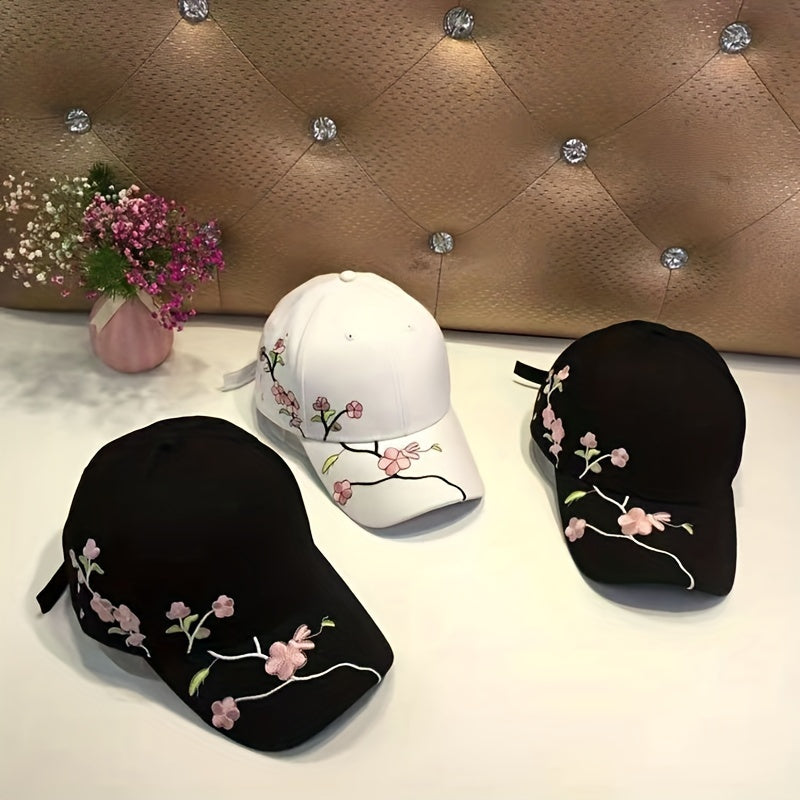 Vintage Embroidery Sun Hat Plum Baseball Cap Spring Duck Tongue Cap
