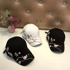 Vintage Embroidery Sun Hat Plum Baseball Cap Spring Duck Tongue Cap