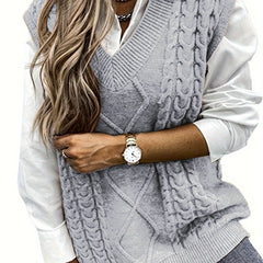 Preppy Sweater Vest Women's Plus Solid Argyle Knit V Neck Slight Stret