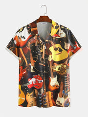 Men's Guitar Print Hawaiian Shirt Short Sleeve Casual Shirt
