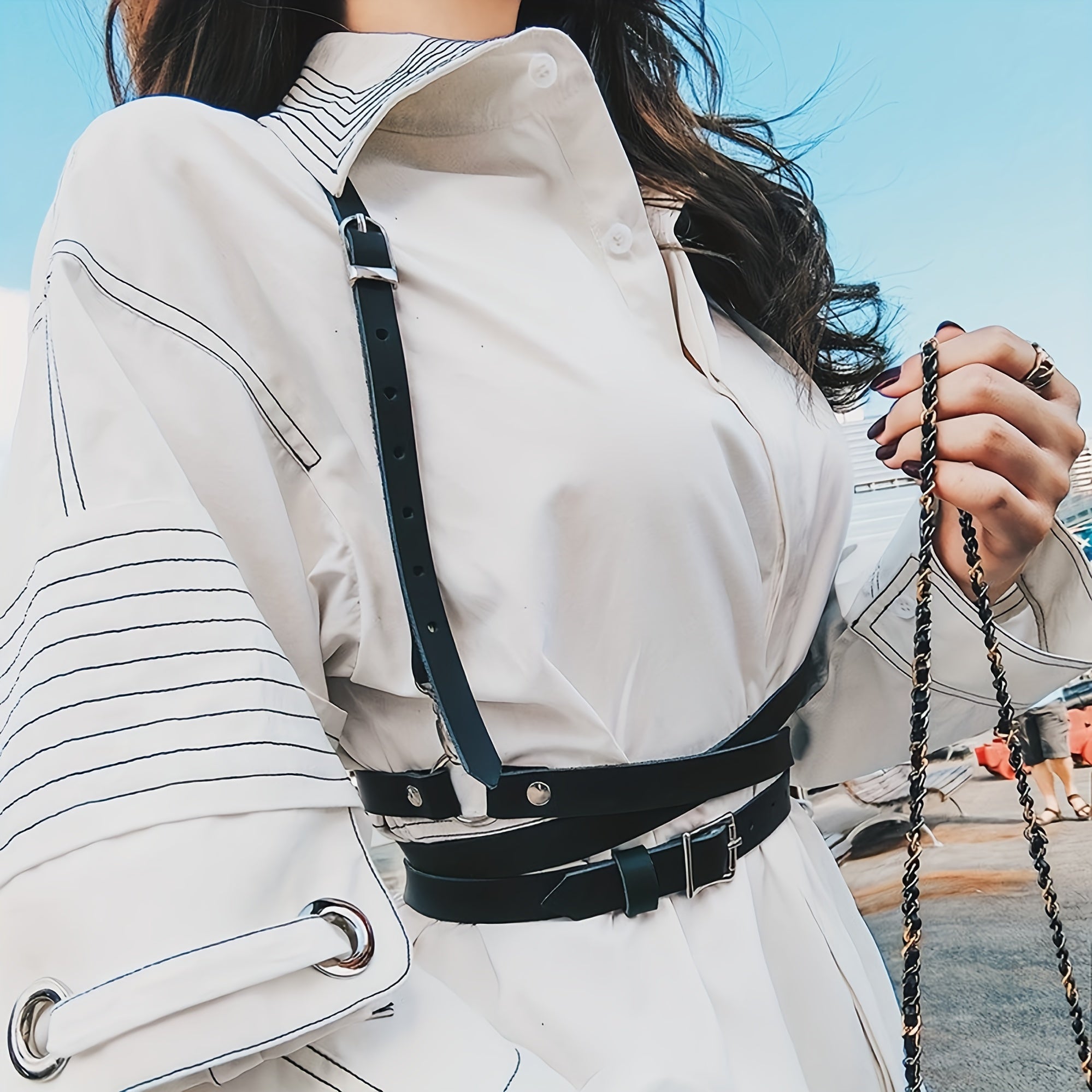 Adjustable Harness Belt Punk PU Leather Waistband Women's Suspenders