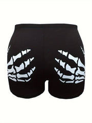 Skeleton Print Plus Size Sports Shorts for Halloween