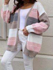 Colorblock Open Front Cardigan