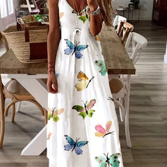 Butterfly Print Spaghetti Strap Dress V Neck Cami Dress