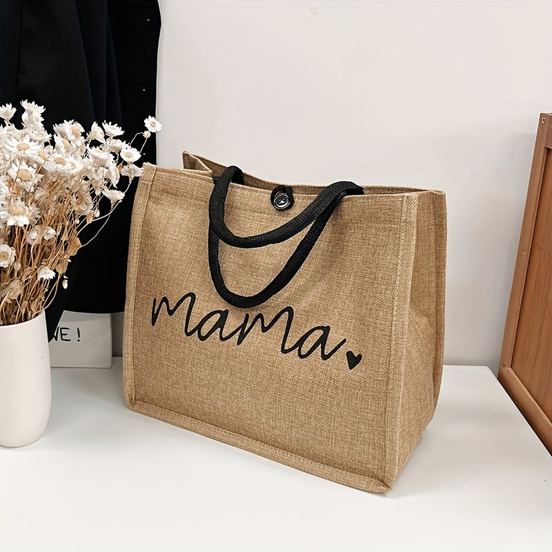 Letter Print Tote Bag All Match Burlap Satchel Bag