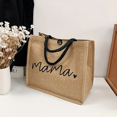Letter Print Tote Bag All Match Burlap Satchel Bag