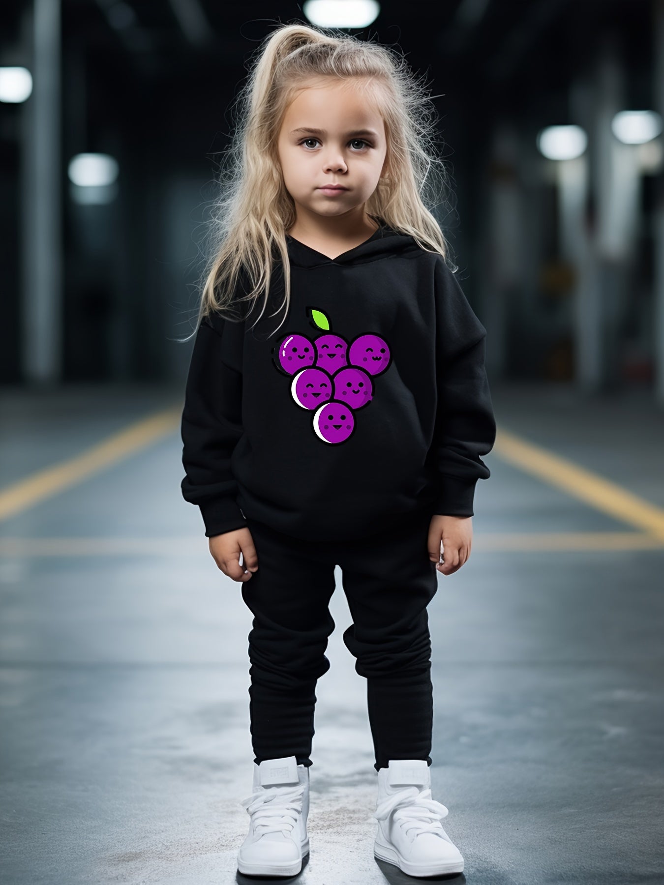 OERYUI Grapes Print Hooded Pullover Pants Set For Sports
