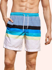 Striped Pattern Men's Swim Trunks Quick Dry Beach Shorts Swimwear