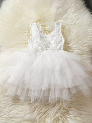 Flower Girl Lace Strappy Tiered Tutu Dress