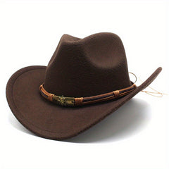 Men's Western Woolen Cowboy Hat Rolled Brim Knight Hat