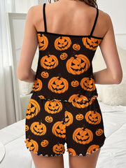 Pumpkin Print Pajama Set Cami Top & Shorts Sleepwear