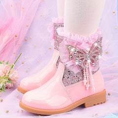 Girls Butterfly Dress Boots Warm Plus Fleece Boots For Autumn/Winter