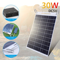 30W Polysilicon Dual USB Solar Panel for Camping Hiking RV