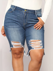 Ripped High Rise Denim Shorts