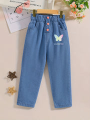 Girls' Butterfly Graphic Elastic Waist Jeans