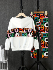Girls Hoodie & Sweatpants Set Colorful Letter Print Casual Outfits