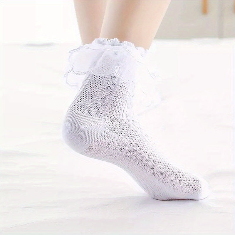 3 Pairs Girls Kids Lace Ruffled Princess Socks Breathable Comfy Children's Socks