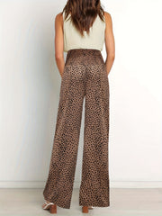 Leopard Print Wide Leg Pants with Bow Pleats