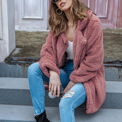 Women's Plush Cardigan Sweater Tops Loose Long Sleeve Outwear Coat