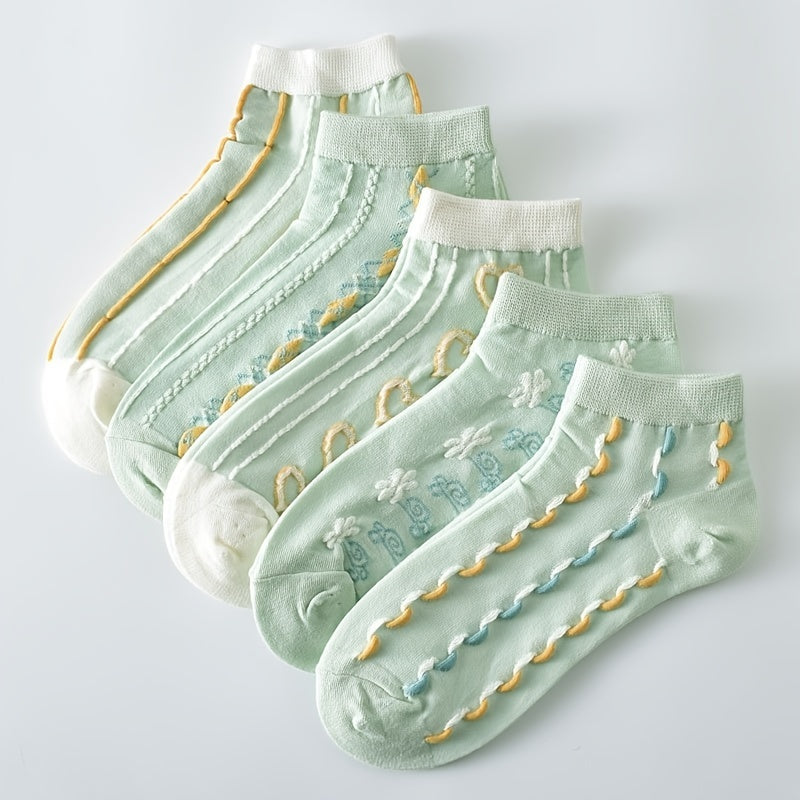 5 Pairs 3D Textured Low Cut Socks Women's Stockings