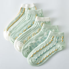5 Pairs 3D Textured Low Cut Socks Women's Stockings