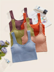5pcs Solid Sports Bras Breathable Running Workout Tank Bra Women's Lingerie