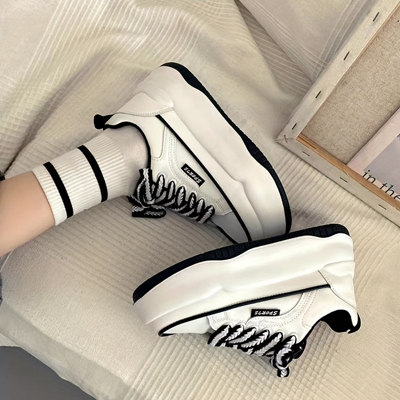 Thick Sole Lightweight Chunky Sneakers Faux Leather Running Shoes