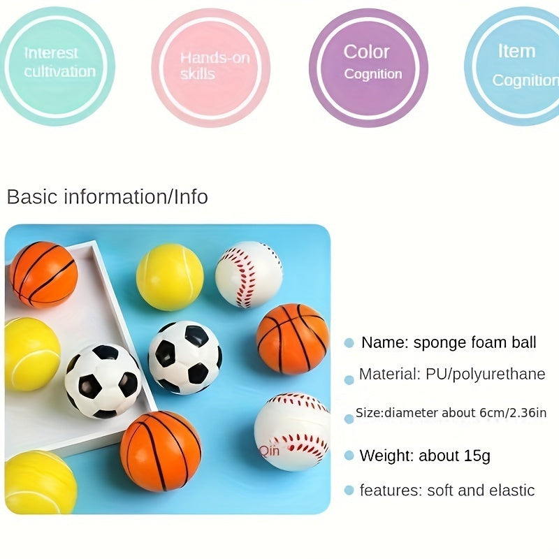 4pc Soft Sponge Stress Relief Ball Baseball Tennis Basketball Soccer