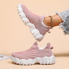 Women's Knitted Running Shoes Lightweight Slip On Sports Shoes