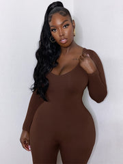 Skinny Crew Neck Jumpsuit Long Sleeve Stretchy Women's Clothing