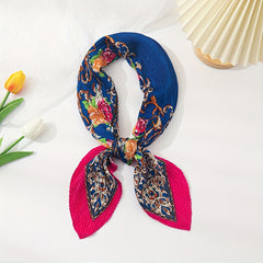 Boho Flower Print Scarf Vintage Shawl Hijab Silk Bandana Women Neckerchief