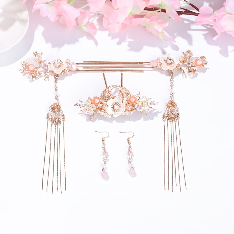 Faux Pearl Crystal Hairpin Earring Set Vintage Wedding Bridal Hair Accessories