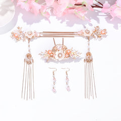Faux Pearl Crystal Hairpin Earring Set Vintage Wedding Bridal Hair Accessories