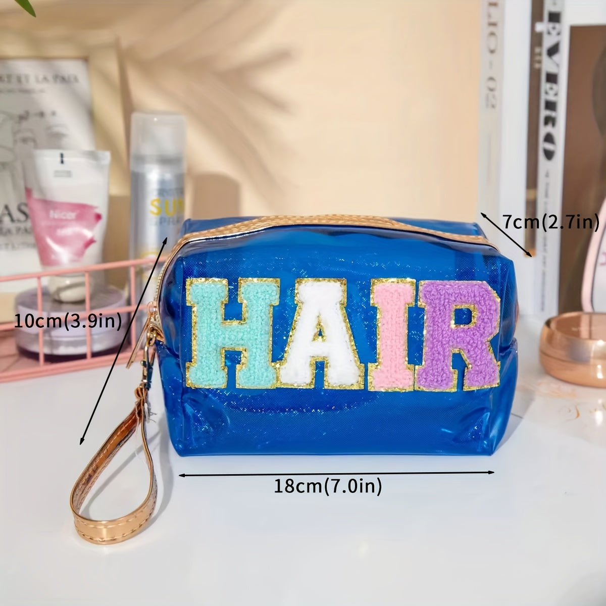 Preppy Makeup Bag Organizer With Embroidery Letter Patch