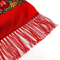 Flower Print Tassel Shawl Boho Square Scarf Vintage Warm Wrap