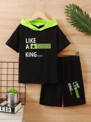 Boy's Teen Hooded T Shirt & Shorts Set for Summer
