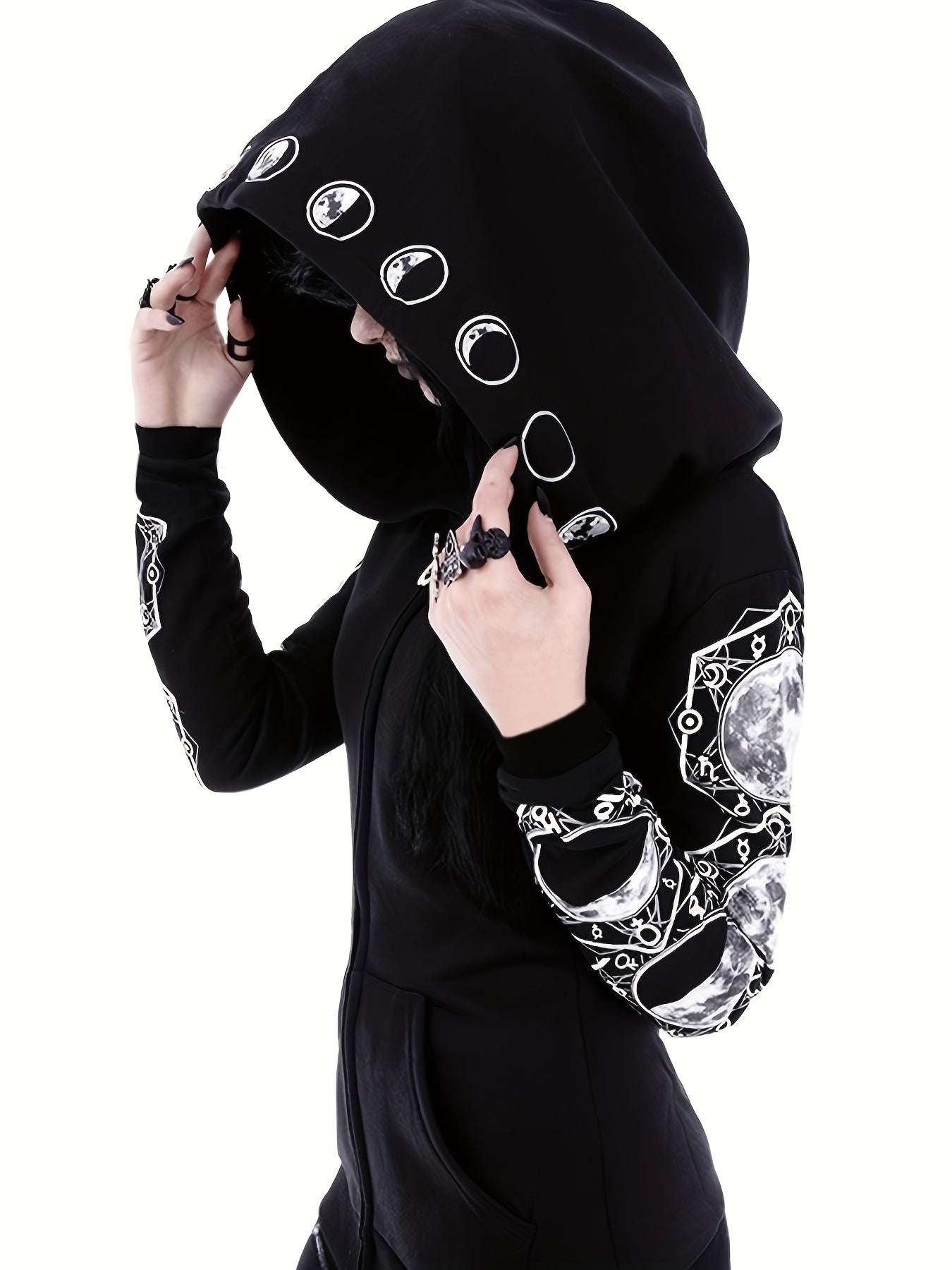 Moon Hoodie Large Hooded Zip Pocket Sweater Casual Tops Women's Clothing