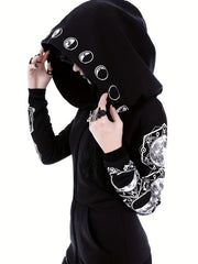 Moon Hoodie Large Hooded Zip Pocket Sweater Casual Tops Women's Clothing