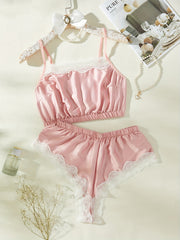 Lace Trim Pajama Set Sleeveless Cami Top & Shorts
