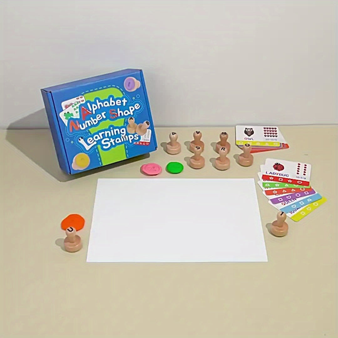 Wooden Stamp Creative Toy Set - Fun Letter and Number Shape Stamps