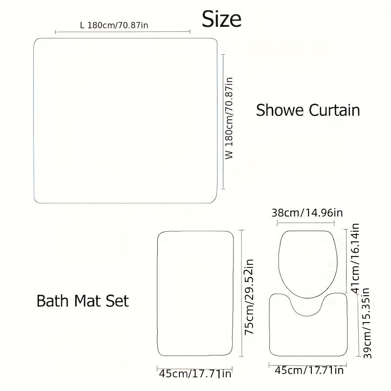 4pcs Mid Century Shower Curtain Set Abstract Geometric Modern Minimalist